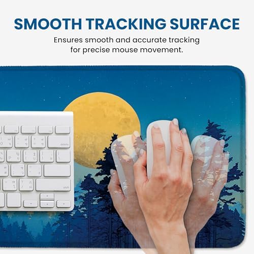 Aesthetic Desk Mat, Cute Moon Birch Desk Pad Protector for Work & Decor, 31.5" x 11.8", Pretty Non-Slip Extended Mouse Pad for Office or Home