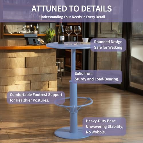42" Tall Modern Industrial Bar Table-23.6" Dia Round Metal Top Bar Height Adjustable Standing Pub Table-Dining Room Bistro Table-Cocktail Use (Pigeon Blue)