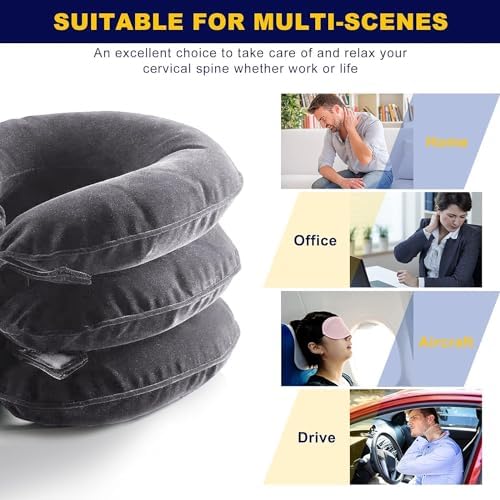Neck Stretcher, Cervical Traction Device, Neck Traction Device, Cervical Neck Traction Device for Neck Pain Relief, Adjustable Inflatable Neck Brace, Neck Decompression Home Use (Dark Gray)