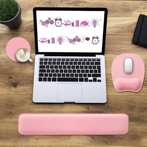 Memory Foam Set Wrist Rest Pad & Mouse Wrist Rest Support,Ergonomic Design for Office,Home,Laptop,Desktop Computer,Gaming Keyboard - Pink