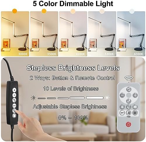 Toolour Desk Lamps for Nail Tech,24W Large Dual Architect Lamp with Remote Control,5 Colors Stepless Dimming Sleep Mode & Memory Function Workbench LED Halfmoon Light for Beauty Salon Home Office