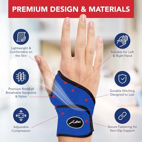 Doctor Developed Wrist Brace - Wrist wrap for Carpal Tunnel Arthritis,Tendonitis, Hand Support - Ideal for Fitness, Weightlifting - Handbook included (Blue, 2 Pack)