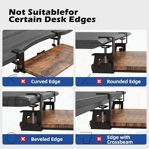 Under‑Desk Clamp Keyboard Tray, 26.77" Slide‑Out Tray,Mahogany