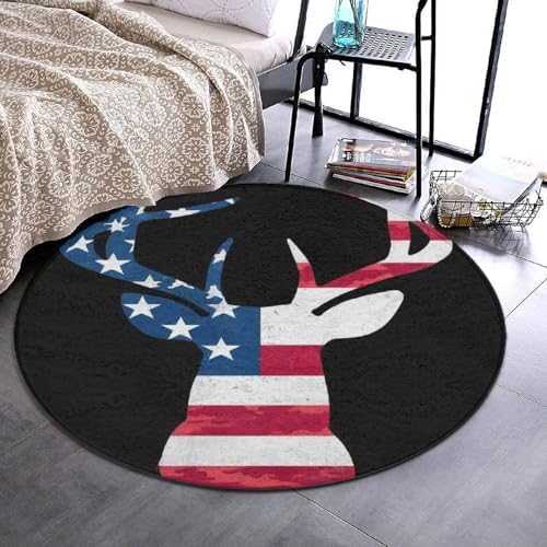 Circular Rugs Large Modern Round Area Rug Fashion Decor Mat for Home Office Camo Deer Hunting Camouflage USA Flag
