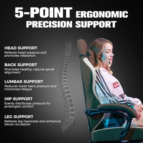 GTPLAYER Gaming Chair Fabric with Pocket Spring Cushion, Big and Tall Gamings Chairs 350LBS High Back Computer Chair with Footrest for Adults Lumbar Support Swivel Game Chair for Office Brown