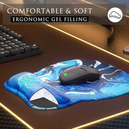 MROCO Ergonomic Mouse Pad with Gel Wrist Rest, 9.4 x 8.1 in, Blue Waves
