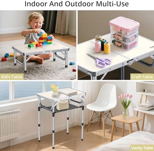 Anbte Folding Camping Table, 24"X 16" Adjustable Height Small Folding Table