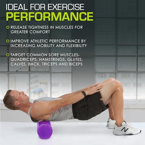 ProsourceFit High Density Foam Rollers 36 - inches long,Firm Full Body Athletic Massage Tool for Back Stretching, Yoga, Pilates, Post Workout Muscle Recuperation, Purple