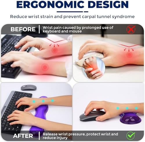 Gel Wrist Rest for Keyboard and Mouse, Wrist Rest for Keyboard, Mouse Wrist Support, Pain Relief, Cool Touch, Non-Skid, Mouse Wrist pad