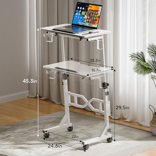 Oransail Small Standing Desk with Wheels, 29.5-45.3 Inch Adjustable Height
