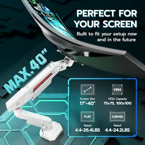 ARES WING Single Monitor Arm for 17-40 Inch Flat Curved Screens, White