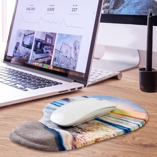 JIKIOU Ergonomic Mouse Pad with Gel Wrist Rest 2 Pack, Portable Small Beach