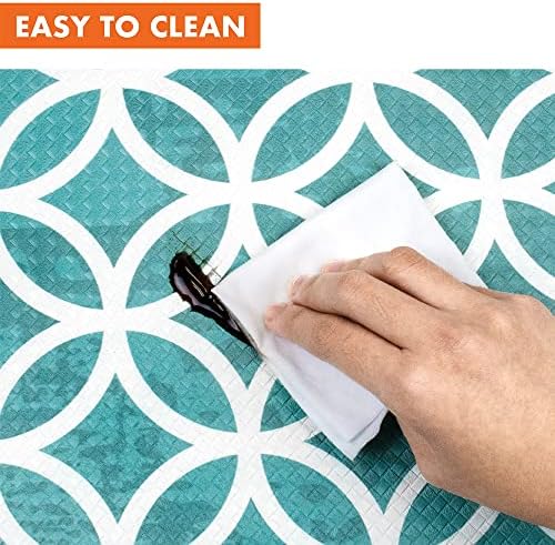 OPUX Anti Fatigue Kitchen Floor Mat, Reversible Cushioned Memory Foam Kitchen Rug Pad, Waterproof Non-Slip Padded Comfort Standing Mat Office Laundry Home, 47x17 (Geometric Teal Gray)