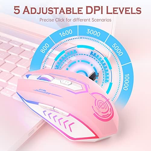UHURU Wireless Gaming Mouse, Rechargeable 10000 DPI LED PC Mouse