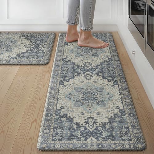 GENIMO Anti Fatigue Kitchen Mats for Floor 2PCS, Standing Rugs,Navy