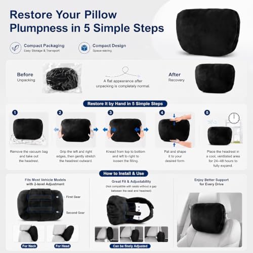 2 PCS Car Pillow for Driving Seat Soft Suede Headrest Neck & Lumbar Support