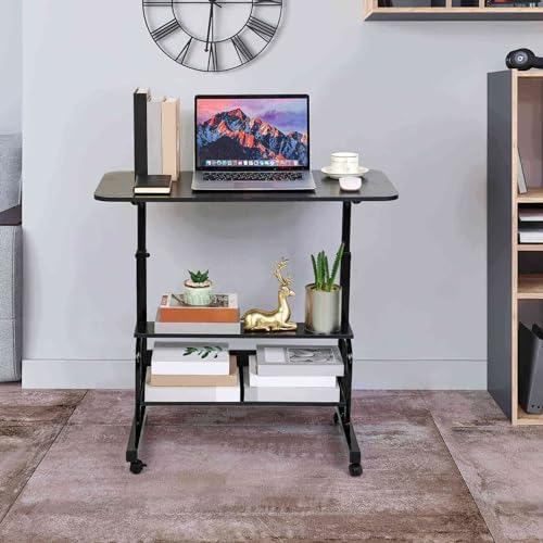 Adjustable Height Mobile Computer Desk with Wheels Black 31.5x15.7 Inch