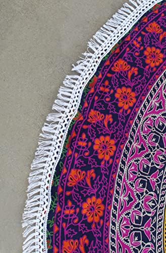 Round Beach Tapestry Turquoise Mandala Throw/Boho Hippie Beach Blanket Roundie/Indian Cotton Bohemian Large Round Table Cloth-Home Decor/Yoga Mat Meditation Picnic Rug (42", 6 Color)