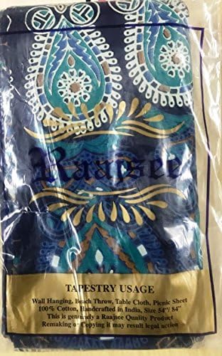 Raajsee Round Beach Tapestry Turquoise Mandala Throw/Boho Hippie Beach Blanket Roundie/Indian Cotton Bohemian Large Round Table Cloth-Home Decor/Yoga Mat Meditation Picnic Rug 69 inch
