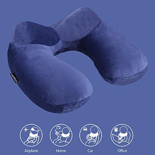 Inflatable Travel Pillow for Airplane, Soft Velvet Inflatable Travel Neck Pillow for Airplanes, Train, Car, Home and Office with Packsack & Comfortable Velvet - Blue
