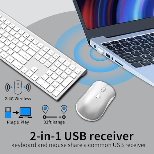 Slim Silent Full Size Wireless Keyboard Mouse ComboWhite