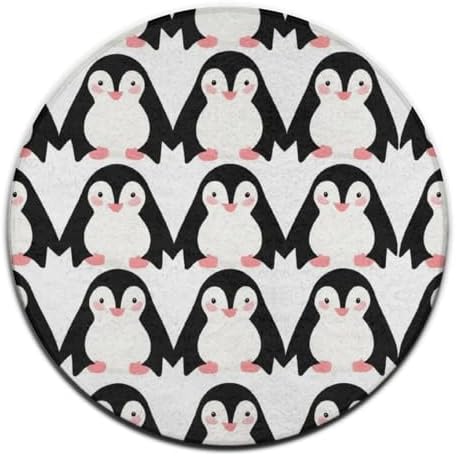 Circular Rugs Large Modern Round Area Rug Fashion Decor Mat for Home Office Animals Black and White Penguins Print