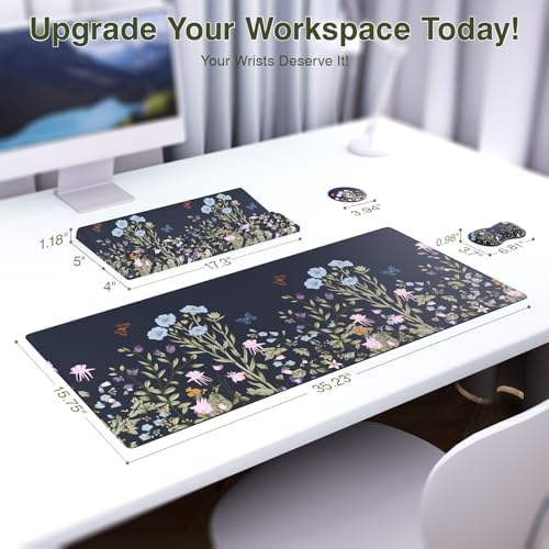 Ospelelf Keyboard Wrist Rest Stand Pad and Ergonomic Mouse Pad Set with Large Mousepad, Memory Foam Comfort, Premium Office Desk Accessories for Pain Relief, Moonlit Blossoms