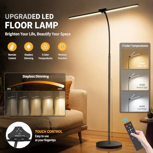 Dual Head LED Floor Lamp, 24W 2400LM with Remote Control