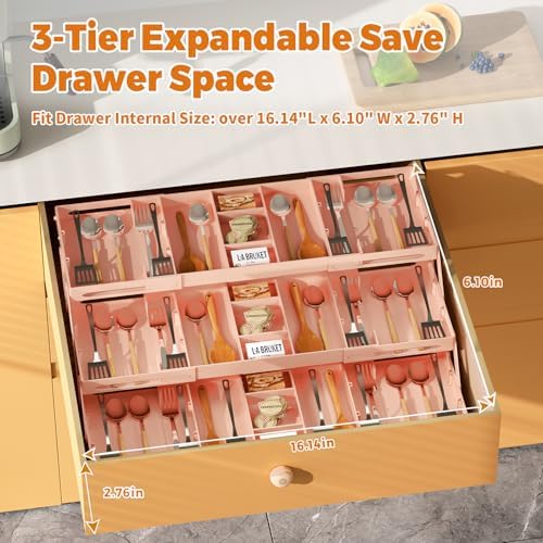 3 Tier Drawer Organizer Versatile Expandable Junk Drawer Organizer Pink