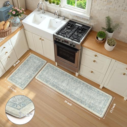 KIMODE Anti Fatigue Kitchen Mat, Boho Distressed Kitchen Rugs Sets of 2