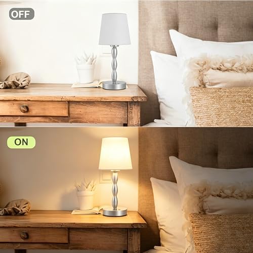CASTLELIFE Rechargeable Cordless Table Lamp, 5000mAh Battery Powered Touch Desk Lamp, 3-Level & Stepless Dimmable Night Light, Portable Bedside Lamp for Bedroom, Outdoor, Bulb Included, Silver