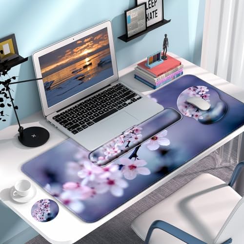 Desk Mat Set Keyboard and Mouse Pad with Wrist Rest Support