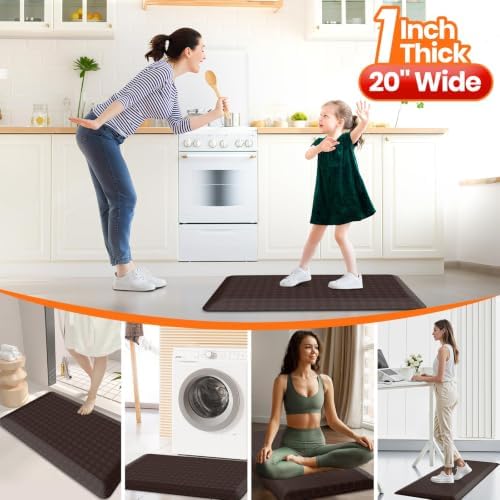 1" Thick Kitchen Mats for Floor, Water Resistant, Chocolate/39 x 20"