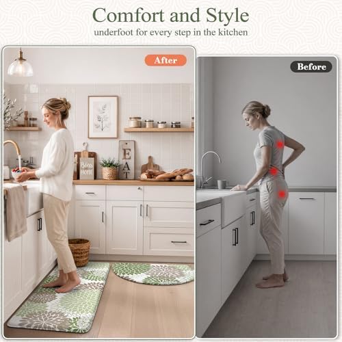 KIMODE Half Circle Anti Fatigue Mats for Kitchen Floor Rug Sets of 2