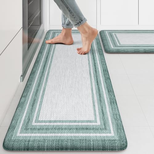 KIMODE Anti Fatigue Kitchen Mats, Green Farmhouse Kitchen Rugs Non Slip