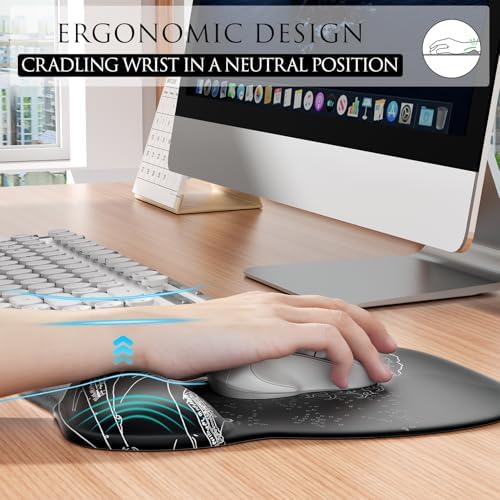MROCO Ergonomic Mouse Pad with Gel Wrist Rest, 9.4 x 8.1 in, Kanagawa Wave