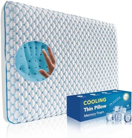 Stomach Sleeping Pillow for Shoulder and Neck Pain Relief, Thin Memory Foam Pillows - Cooling Slim Gel Memory Foam Pillow for Stomach and Back Sleepers ,Low Profile pillows 2.75-inches -King size