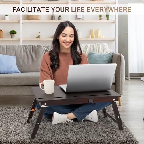 Nnewvante Laptop Desk, Height & Angle Adjustable Lap Desk, Black Walnut