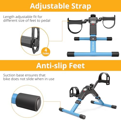 MOMODA Pedal Exerciser Leg and Arm Exercise Bike with LCD Monitor Foldable (Black/Blue)