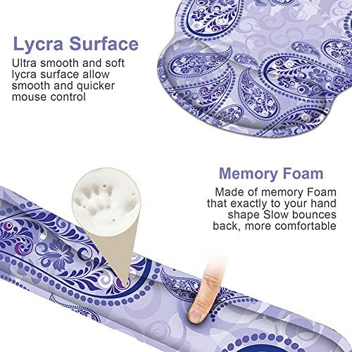 Keyboard Wrist Rest Pad and Mouse pad with Wrist Rest Support Set, Non Slip Base Wrist Support Mousepads with Ergonomic Comfy Gel Memory Foam for Home Office Efficient Working（Purple Paisley)