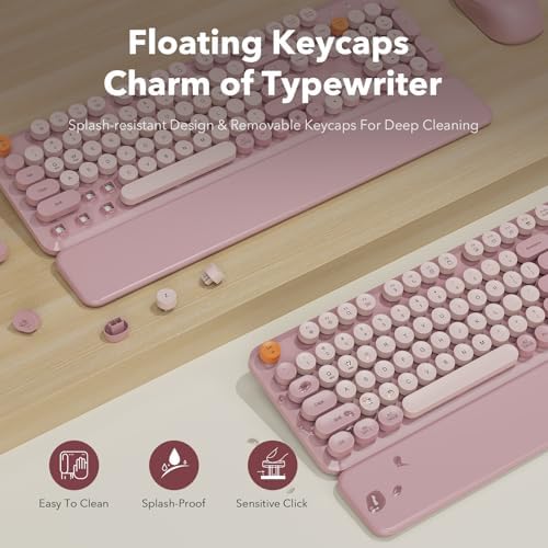Wireless Keyboard and Mouse, Round Keycaps, Magnetic Wrist Rest, Dusty Rose