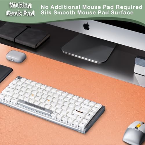 Boutilon Leather Desk Pad Protector,Non-Slip Mouse Pad,Laptop Desk Pad,Office Mouse Mat,Waterproof Leather Desk Blotter,Desk Writing Pad for Office and Home (M-Orange,30"x14")