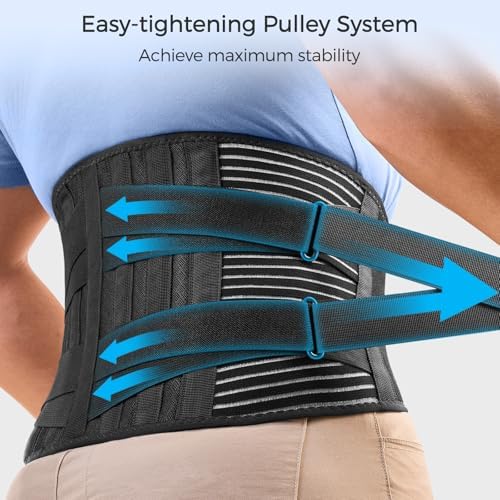 Freetoo Back Braces for Lower Back Pain Relief with 6 Stays, Breathable Back Support Belt for Men/Women for work, Anti-skid lumbar support belt with 16-hole Mesh for sciatica,plus size(XXL)