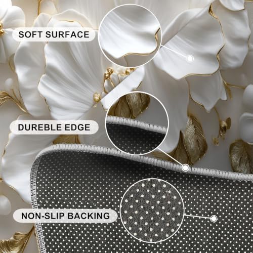 Floral Round Area Rug - 3.3ft Relief Floral Round Rug for Kitchen, Modern Luxury Circle Rugs Washable Soft Non-Slip Carpet for Bathroom Kitchen Decor Mat