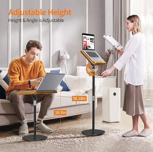 NAMON 2-in-1 Dual-use Floor & Desktop Book Stand, 100% Solid Wood, Height Adjustable from 16.5" to 51", Floor Reading Stand with Page Clip for Cookbooks, Sheet Music, Projector (with a T-Shaped)
