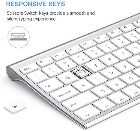 Vssoplor Wireless Keyboard and Mouse, Rechargeable Ultra Slim, White Silver