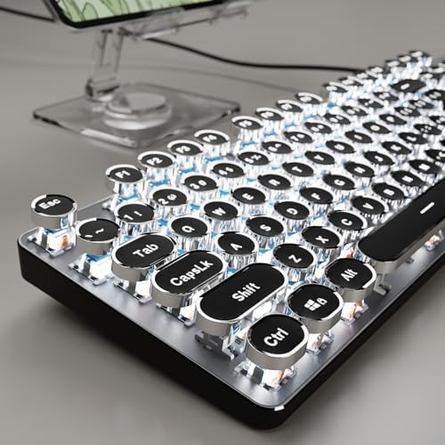 Wired Typewriter Style Mechanical Gaming Keyboard with White Backlit-Black