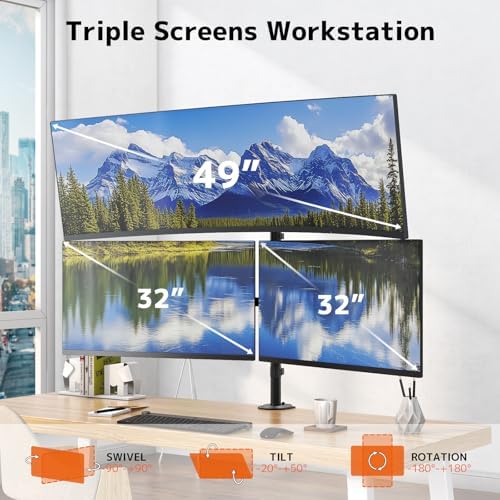 PUTORSEN Triple Monitor Mount for Up to 49" Ultrawide and 32" Monitors