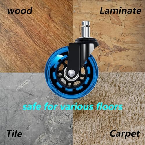 3" Office Chair Wheels for Casters Replacement Set of 5 - Office Caster Wheels for Carpet,Computer Chair Wheels,Smooth & Mute for Hardwood Floors and Mats. (Blue Transparent)