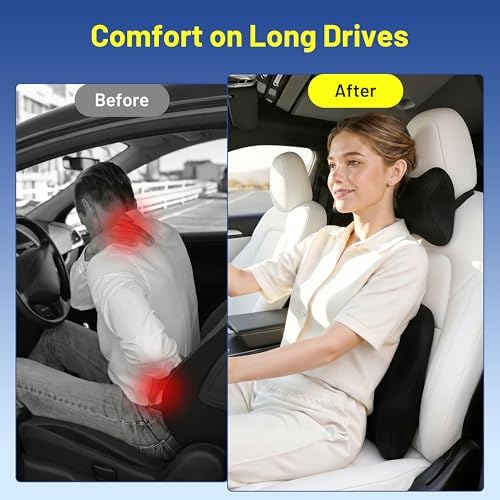 Car Pillow for Dodge RAM1500,Car Neck Pillow,Lumbar Support Pillow for Car,Memory Foam Pillow,Ergonomic Pillow,Adjustable and Washable,Car Essentials for Long Trips,Car Accessories,Ice Silk,1 Set